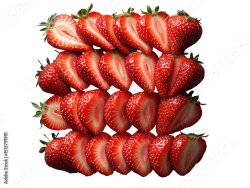 A close up of a bunch of strawberries with the top one cut off