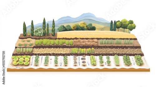 Illustration of a terraced vegetable garden