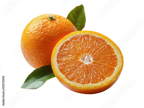 A half orange with a leaf on top