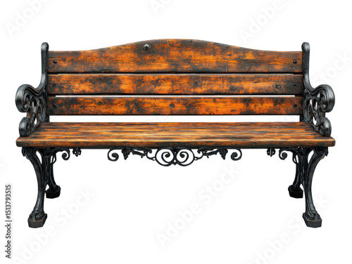 A wooden bench with black metal legs and a black back