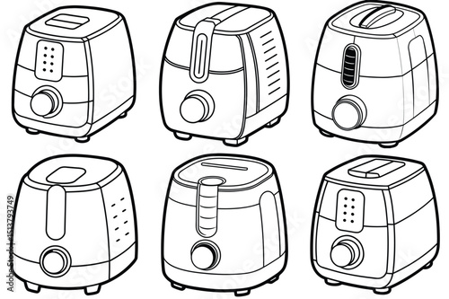 Air fryer modern kitchen appliance outline vector illustration isolated on white background.