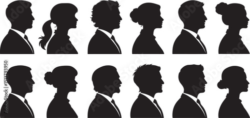 Business People Silhouette Profile Set – Professional Male and Female Headshots Vector