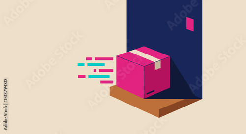 Delivery box arriving at doorstep with dynamic motion lines  