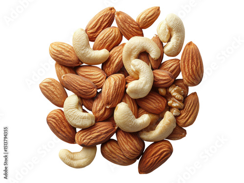 A pile of nuts including almonds and cashews