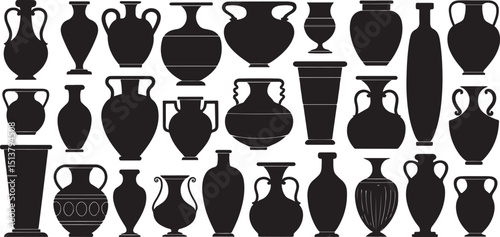 Ancient Greek and Roman Vase Silhouettes Collection – Black Pottery Vector Set