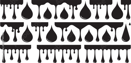 Dripping Paint and Liquid Drop Silhouettes – Vector Border and Splatter Set