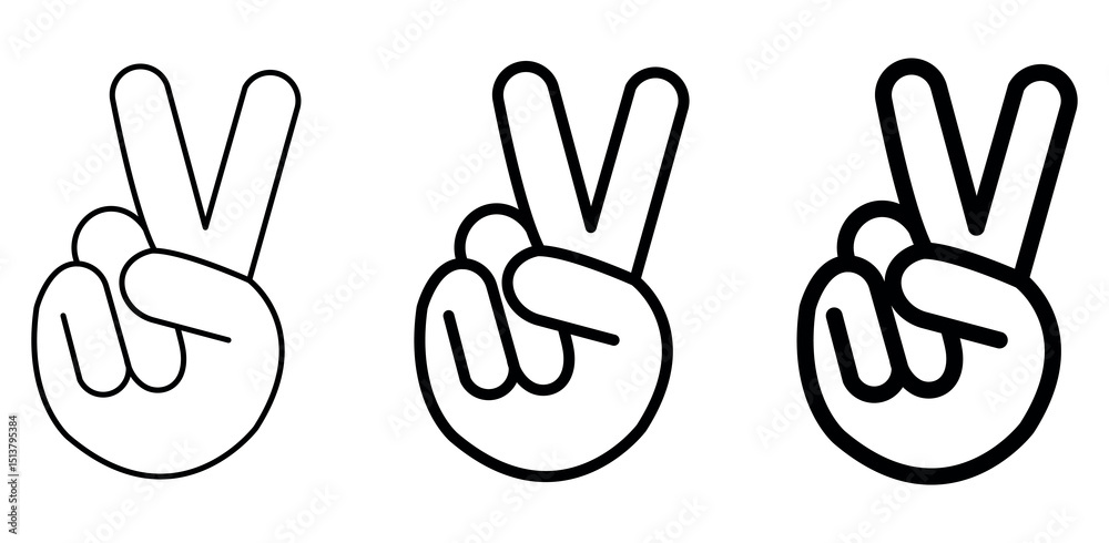 Obraz premium Hand gesture V sign for victory or peace line icon. Simple outline style for apps and websites. Vector illustration on a white background.