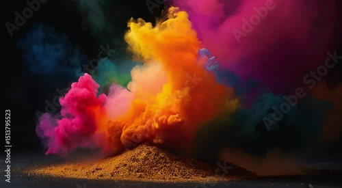 Abstract Colorful Smoke Explosion Over A Hill