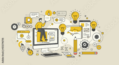 Social media network connection concept with diverse icons for business, internet, and mobile communication technology