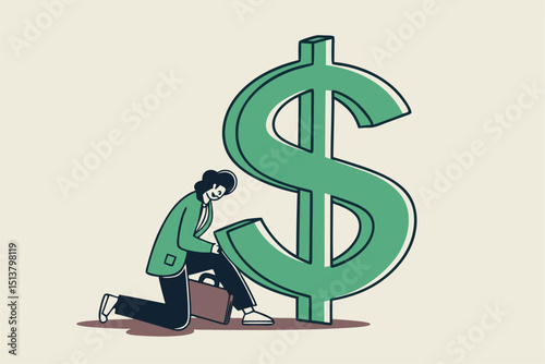 Unemployment, jobless causing financial problem, debt or bankruptcy office worker, no income to pay for mortgage or banking loan concept, depressed unemployed businessman sitting with big dollar money