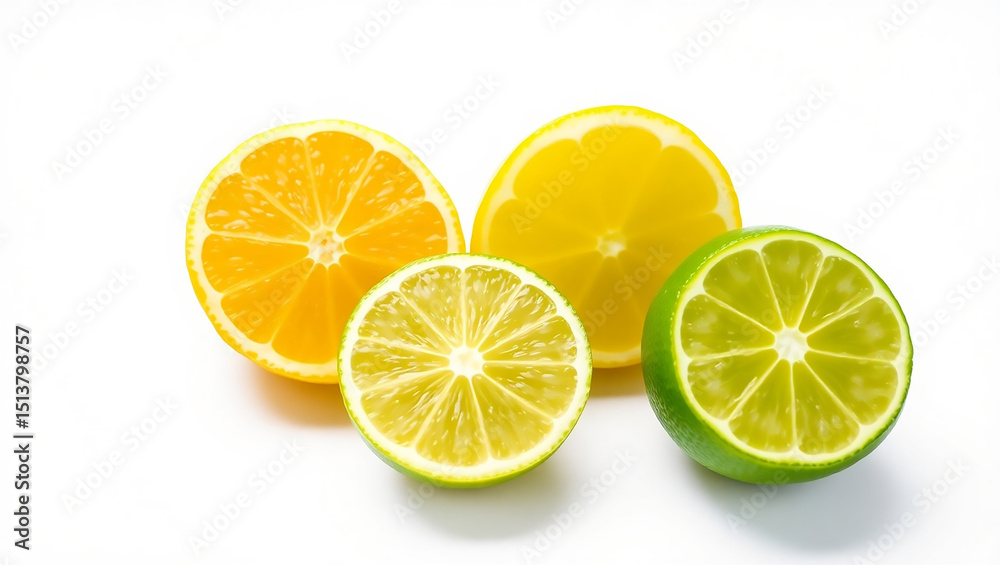 AI Generated Image: Fresh Lemon and Lime Slices on White Background AI Generated Image: Fresh Lemon and Lime Slices on White Background