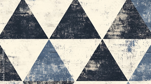 A blue and white patterned wall with a triangle design