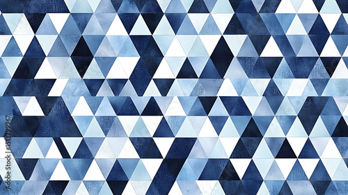 A blue and white pattern of triangles