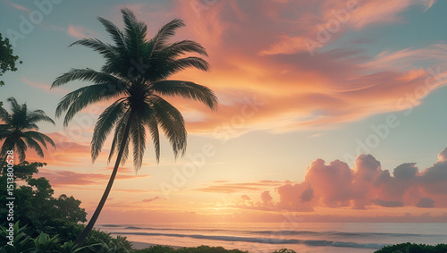 A Majestic Palm Tree Stands Tall with Its Slender Trunk

