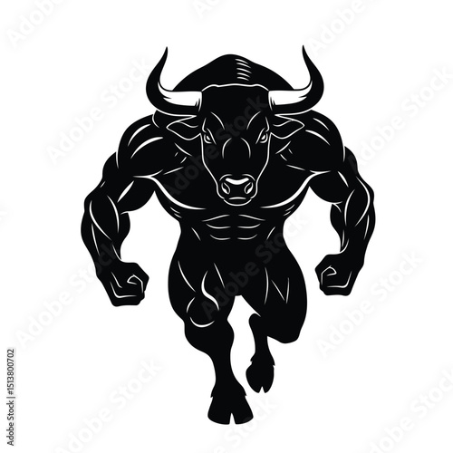 Powerful bull in motion silhouette. Great for sports logos, gym art, tattoos, and aggressive-themed designs.

