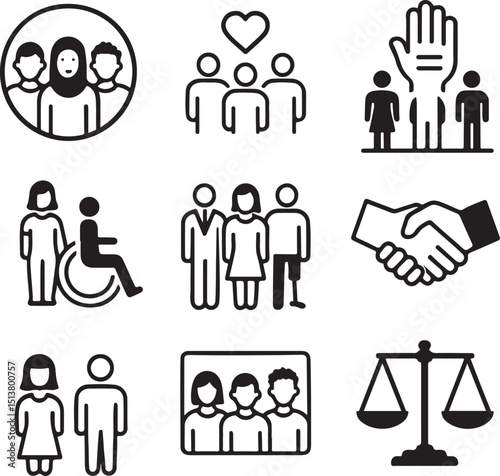 Diversity and Inclusion Icon Set – Vector Symbols of People, Genders & Abilities for Community & Workplace Design