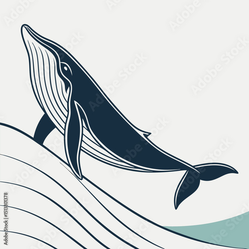 Majestic humpback whale breaching the ocean surface, a captivating marine animal illustration with elegant lines and a serene aquatic ambiance