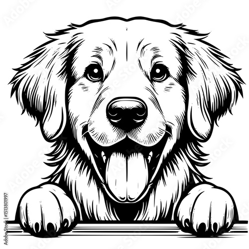 Golden Retriever Peeking Dog Vector Illustration Isolated on White