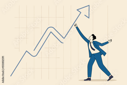 Leadership to lead business growth in market downturns, entrepreneur or investor skill to manage to earn more profit concept, businessman investor push arrow graph and chart to be back rising up.