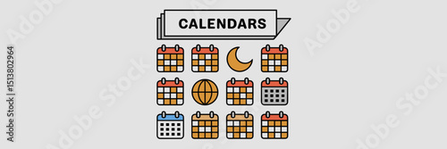 Vector icon set of calendar types – Suitable for productivity apps, scheduling tools, or time management graphics.