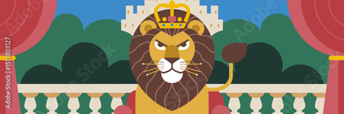 Icon of royal lion with crown on throne – Excellent for fantasy storytelling, educational tools, or regal branding themes