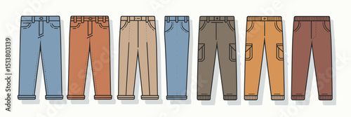 Vector icons of various trouser styles – Great for fashion catalogs, clothing e-commerce, or retail branding