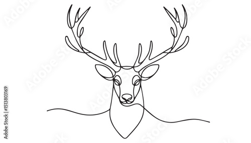 Continuous one single minimal line drawing reindeer