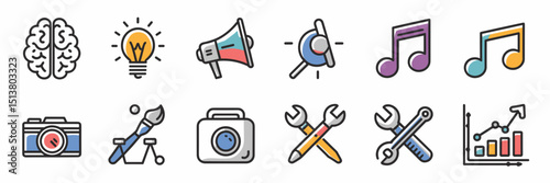 Vector icons of various professional skills on white background – Ideal for resume builders, educational platforms, or personal development graphics