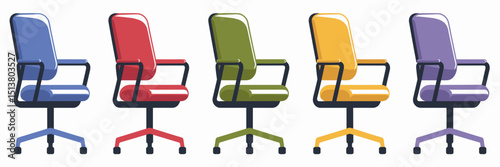 Colorful vector icons of modern office chairs – Perfect for furniture catalogues, office supply branding, or interior design content.