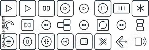 Vector icon set of media control buttons in a grid layout – Great for app UI design, digital products, or video editing tools