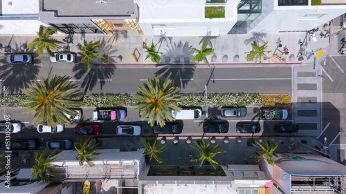 Top-Down Static Aerial View of Luxury Shopping Street in Beverly Hills, California