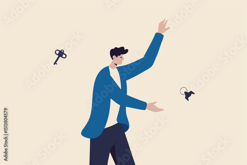Housing deal, sell old house and buying new one, real estate and property trading or mortgage concept, home owner throwing old house key and grab new one.