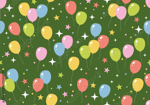 Birthday seamless pattern with colorful balloon design. Seamless pattern with cute colorful party air balloons