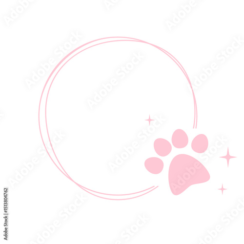 Pet footprint circle frame, pets love symbol, circle shape frame with dog or cat paws cute steps