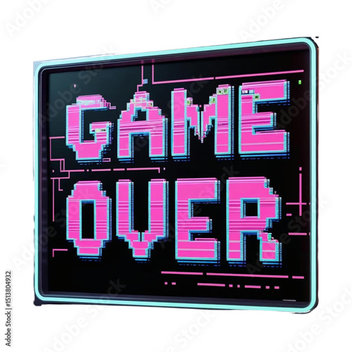 Retro game over screen pixel art design for arcade gaming and vintage technology enthusiasts and gamers