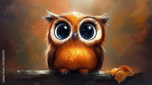 A cute, big-eyed owl, artful painting