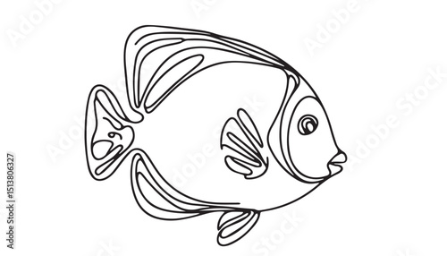 Continuous one single minimal line drawing Blue tang