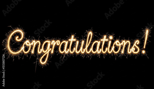 Congratulations Sparkler Text on Black Background | Celebration Graphic for Achievements, Success, and Event Announcements