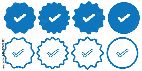 Set of blue check mark badge icons. Profile verification icons . design eps 10 