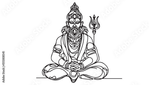 Continuous one single minimal line drawing hindu god shiv