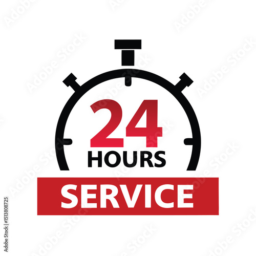 24 Hour Service Logo Stopwatch Vector Icon