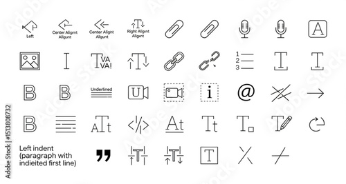 Text Editing Interface Line Icons | Vector Design Symbols for Text Processing, Typography, and User Interface Development