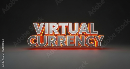 Virtual Currency Text with Glowing Red Outline | Digital Money Concept for Cryptocurrency Investment and Blockchain Technology