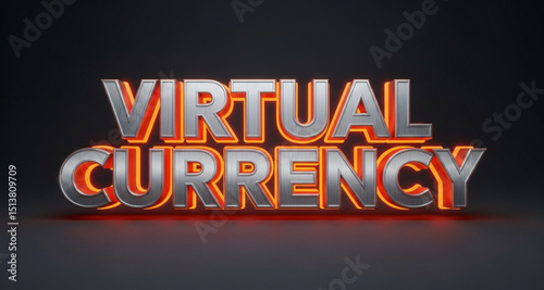 Virtual Currency Metallic Text Effect on Dark Background | Modern Cryptocurrency Graphic for Fintech, Blockchain and Investment Marketing