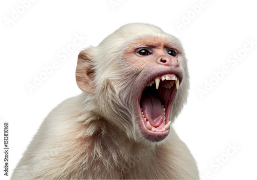 Albino Monkey A CloseUp Portrait of a Yelling Primate isolated on transparent baackground