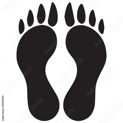 Two black footprints each with five rounded toes displayed sidebyside on a white background