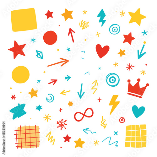 Bright and Colorful Doodle Elements Vector Illustration for Art	