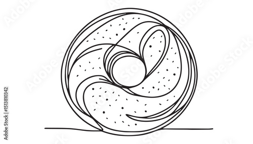 Continuous one single minimal line drawing bagel 