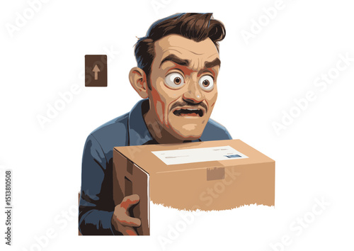 Worried Delivery Man Struggling with Heavy Package Illustration