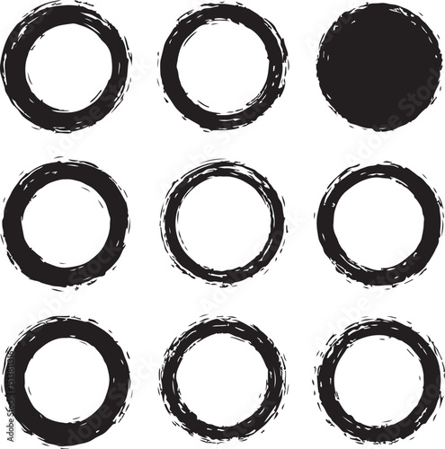 Grunge Circle Vector Set – Hand-Drawn Rough Brushstroke & Abstract Ink Round Shapes for Creative Design